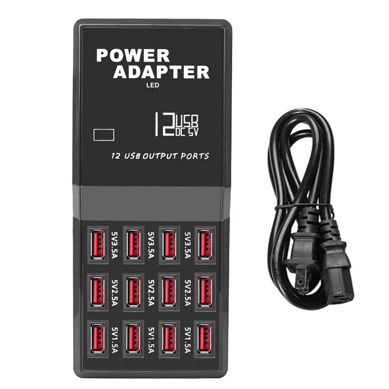 Portable 12 Ports 5V 1.5A-3.5A Travel Desktop USB Charger Hub Multi USB Charging Station For Mobile Phone Tablet US EU AU Plug