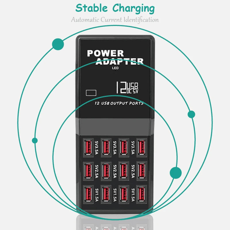 Portable 12 Ports 5V 1.5A-3.5A Travel Desktop USB Charger Hub Multi USB Charging Station For Mobile Phone Tablet US EU AU Plug
