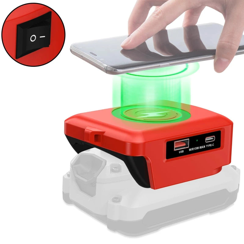 Portable Wireless Mobile Phone Charger Fast Charger for Craftsman 20V Batteries Supports Tablet Charging with USB & Type-C Ports