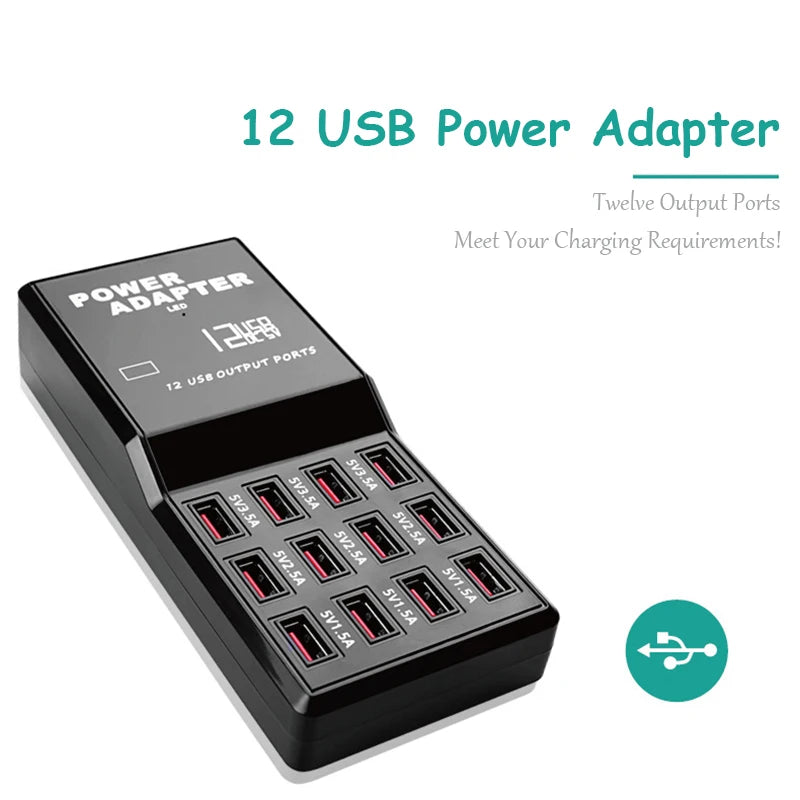 Portable 12 Ports 5V 1.5A-3.5A Travel Desktop USB Charger Hub Multi USB Charging Station For Mobile Phone Tablet US EU AU Plug