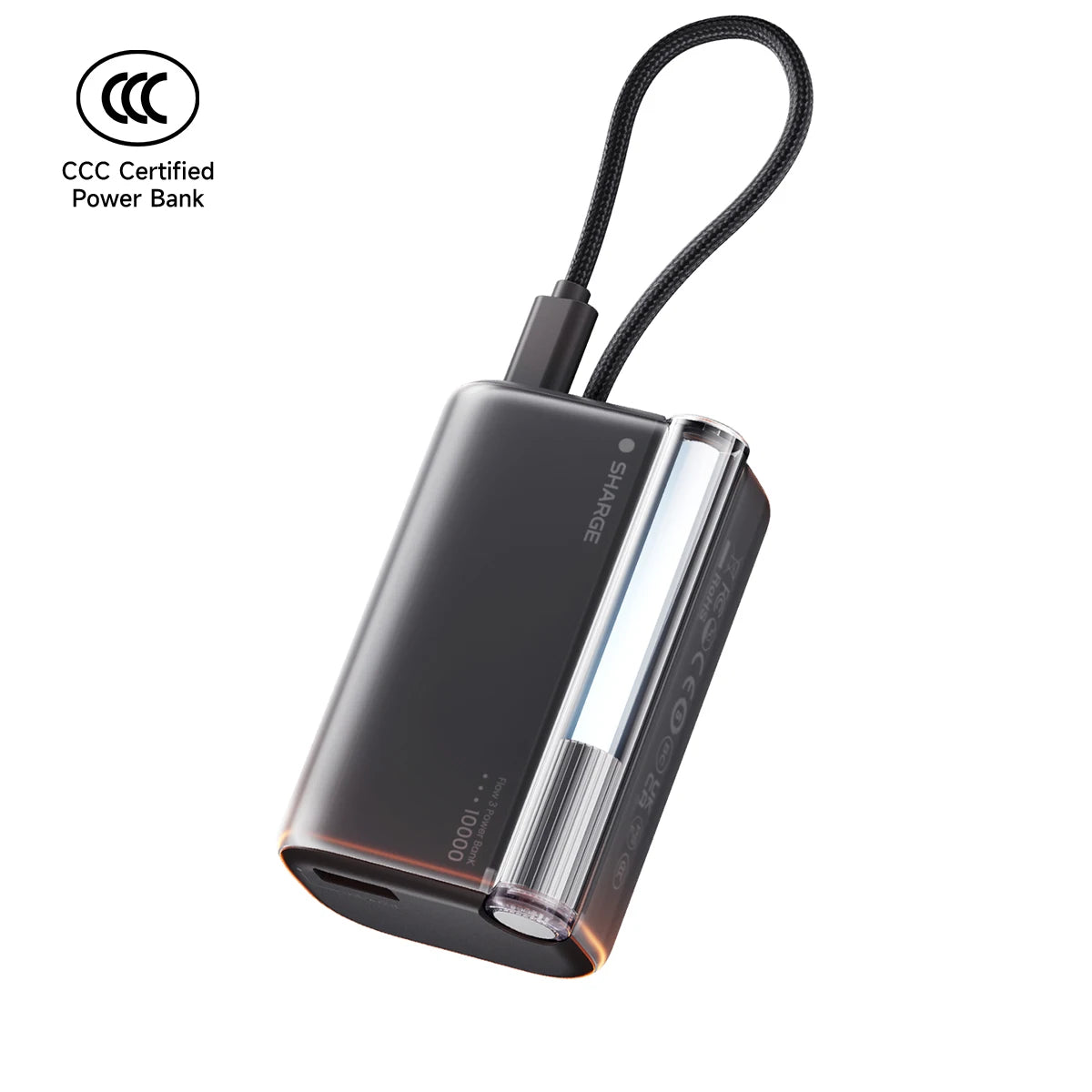 SHARGE Portable Charger 10000mAh 45W Power Bank Built-in USB-C Cable Fast Charging Battery Pack Travel Essential Phone Battery