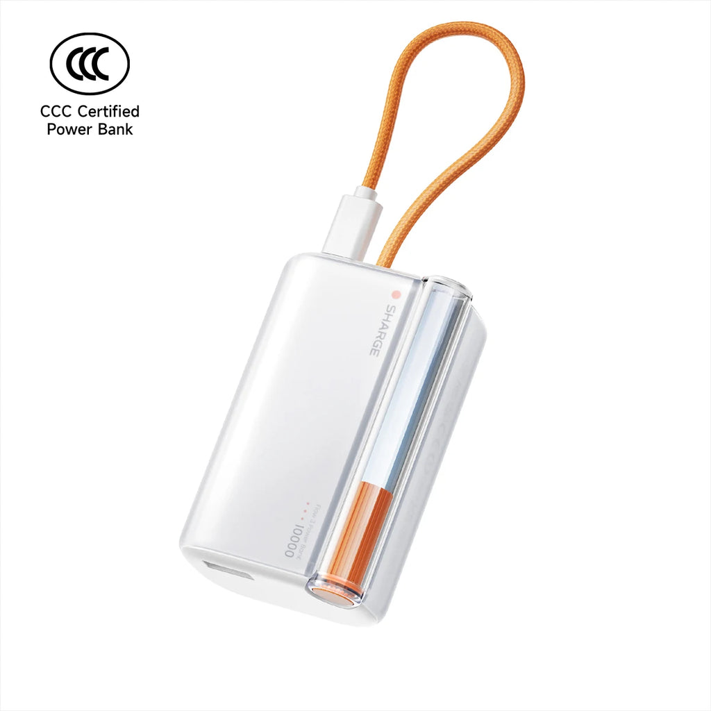 SHARGE Portable Charger 10000mAh 45W Power Bank Built-in USB-C Cable Fast Charging Battery Pack Travel Essential Phone Battery