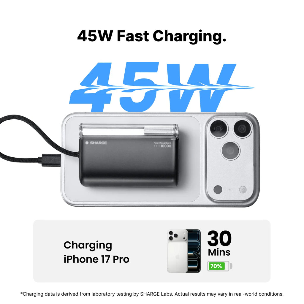 SHARGE Portable Charger 10000mAh 45W Power Bank Built-in USB-C Cable Fast Charging Battery Pack Travel Essential Phone Battery